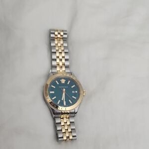 Versace Gold and Silver Watch with Teal Dial